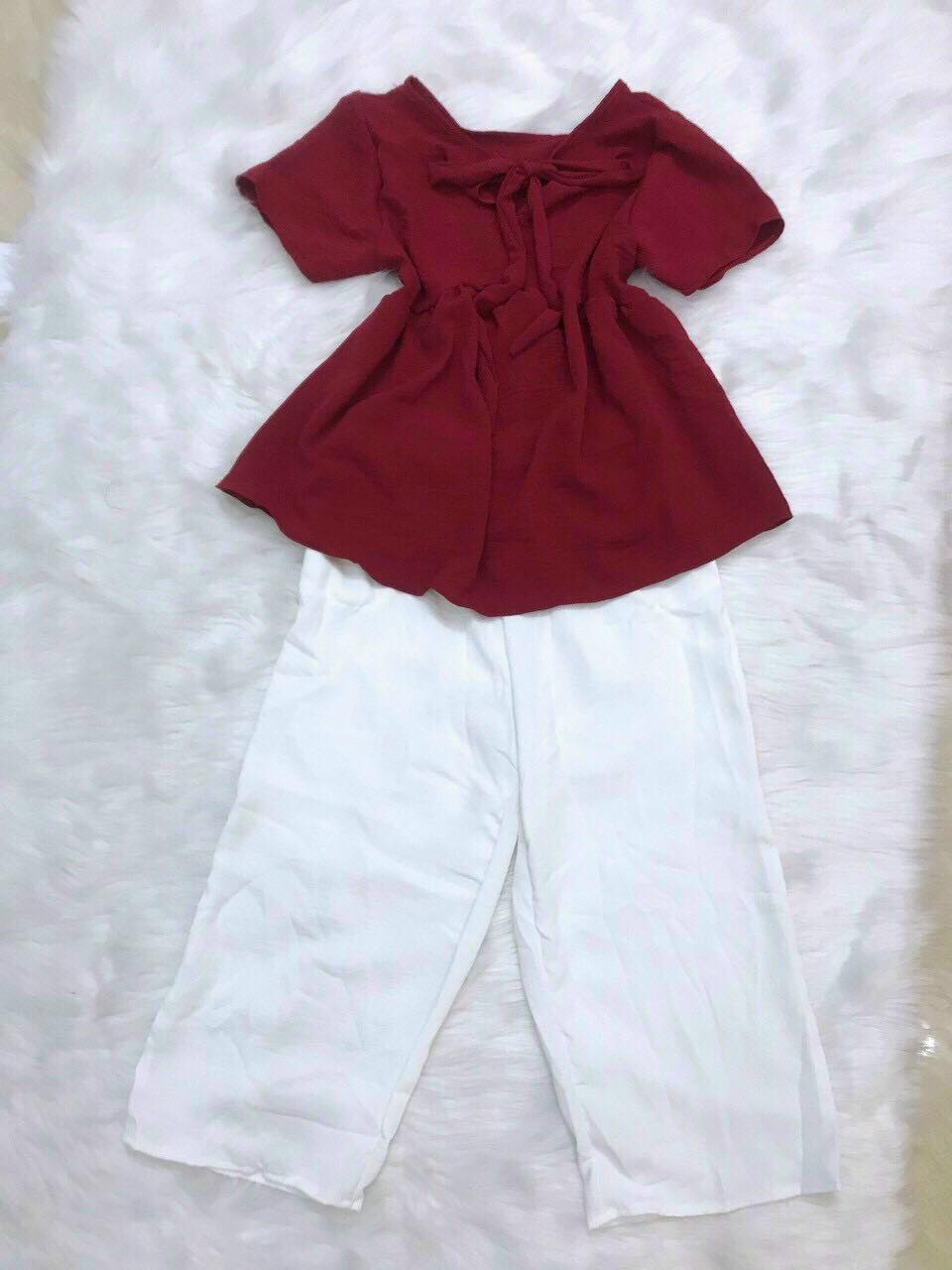 Sét bộ áo from rộng cột nơ sau gáy