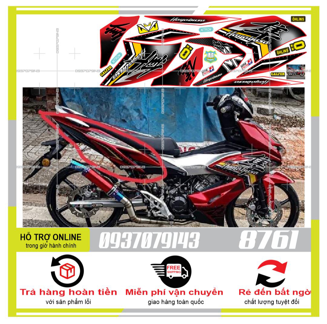 Tem rời winner x hayabusa dán xe đỏ 8761 decal pvc 5 lớp khống thâm nước