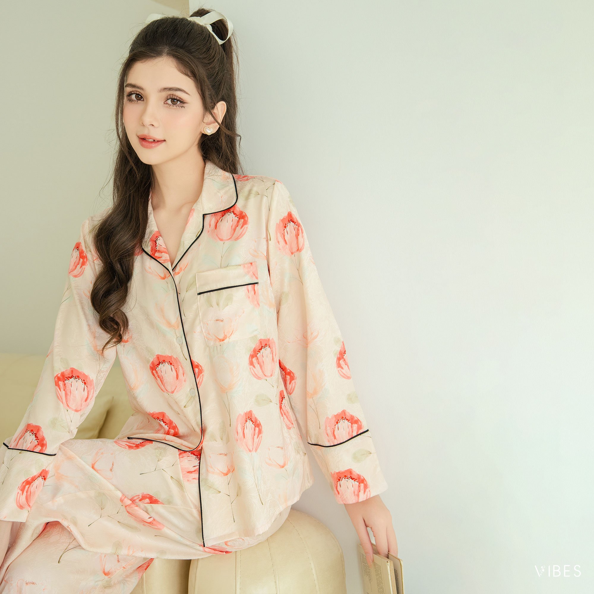 VIBES Pijama dài tay Lụa gấm Jolie Long Sleeve Py Set