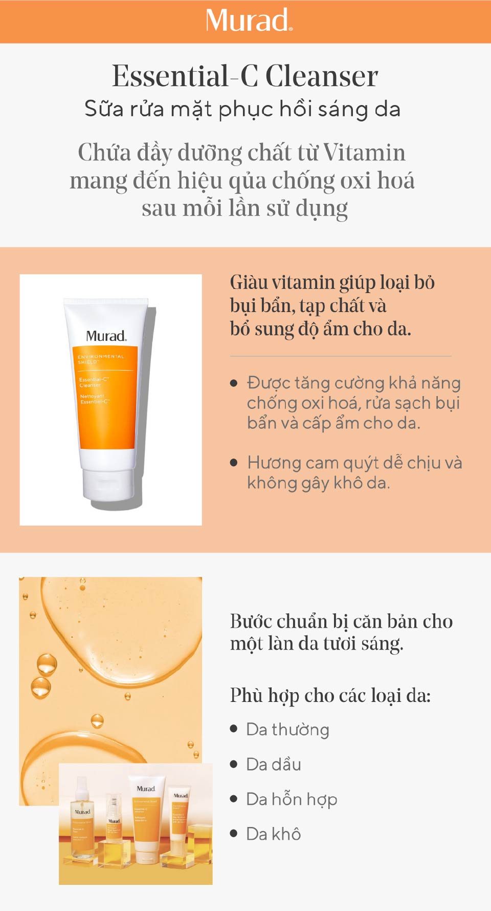 Gel rửa mặt sáng da Murad Essential-C Cleanser 200ml