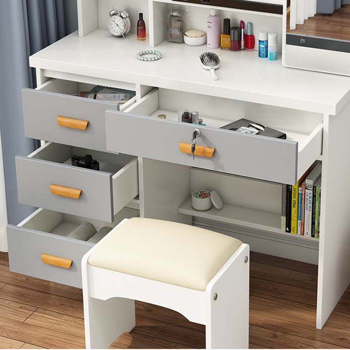 Chair table makeup with mirror, LED lights-modern vanity table, table sets makeup enclosed led high-grade