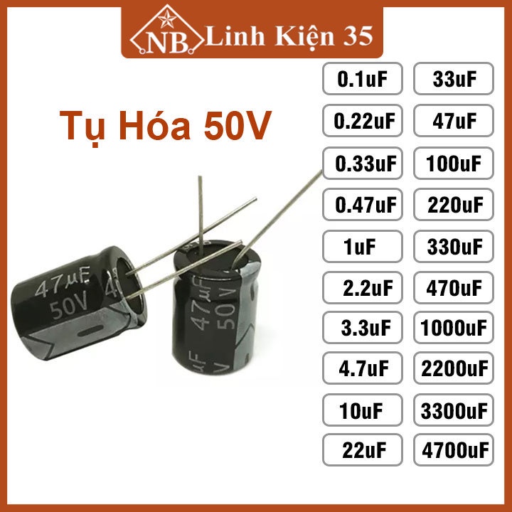 Combo 20 tụ hóa phân cực 50V đủ giá trị 0.1uF- 470uF