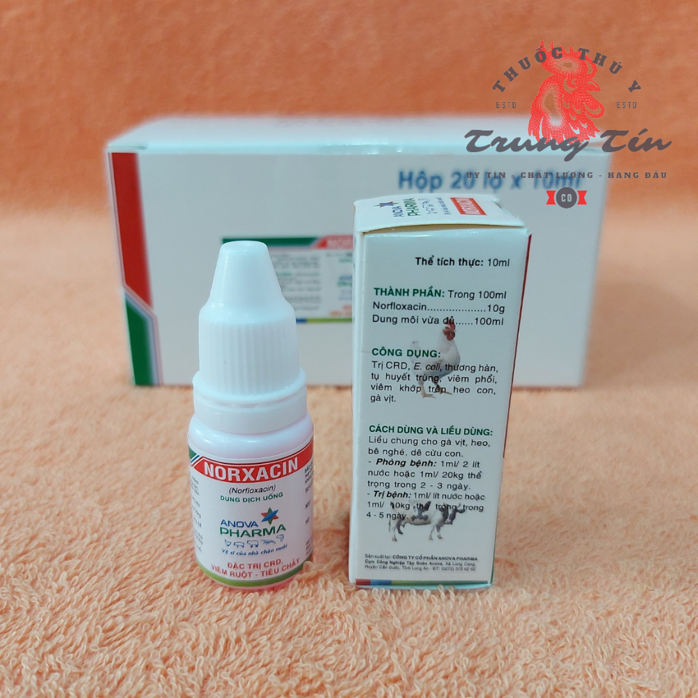 Norxacin của công ty (Anova Pharma) lọ 10ml (thuốc gà đá đặc trị CRD , viêm ruột , tiêu chảy)