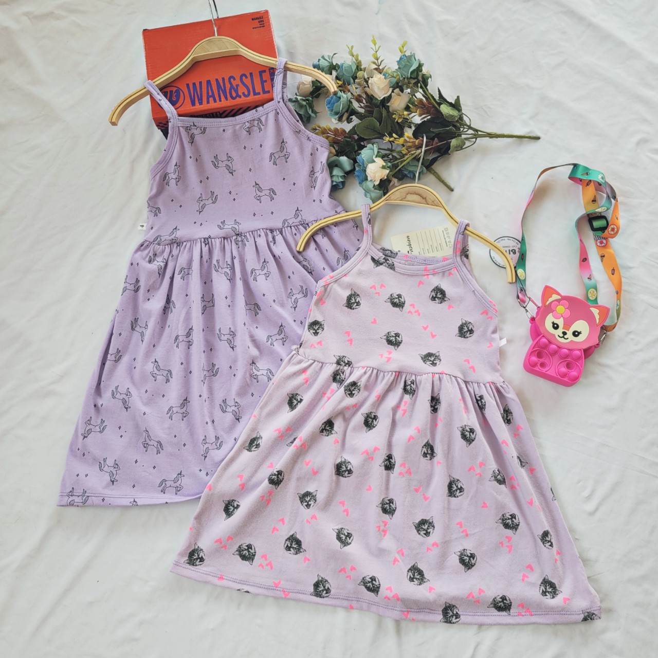 Đầm 2 dây cotton mềm mại cho bé gái diện hè chất vải mềm mát cho bé 15-30kg