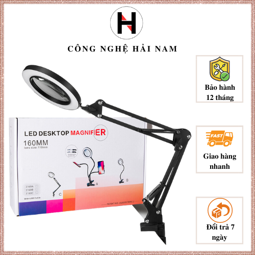 Kính lúp kẹp bàn với độ phóng đại 10 lần có đèn led trợ sáng 3160C