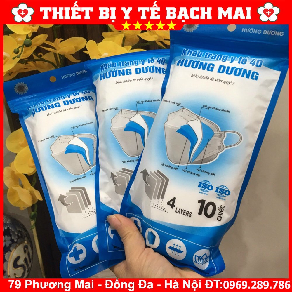 [Mới] Khẩu Trang Y Tế 4 Lớp Cao Cấp Hướng Dương - Kháng Bụi Siêu Mịn, Ngăn Ngừa Vi Khuẩn [10 Chiếc/1 Túi]