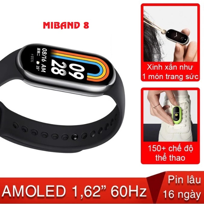Vòng đeo tay thông minh Xiaomi Mi Band 8 dây TPU  Bản Nội địa  Miband8 mẫu