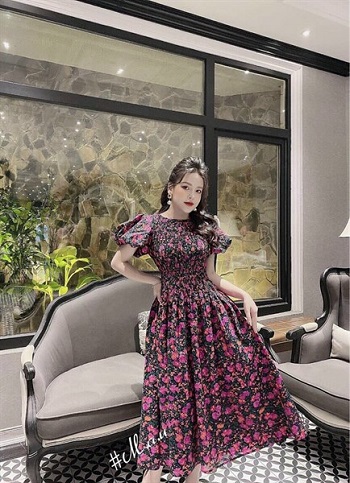 [HCM]ĐẦM MAXI VOAN HOA TAY PHỒNG CỰC XINH