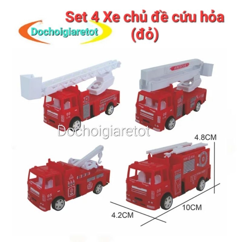 Túi 4 xe cứu hỏa màu đỏ đà trớn cho bé