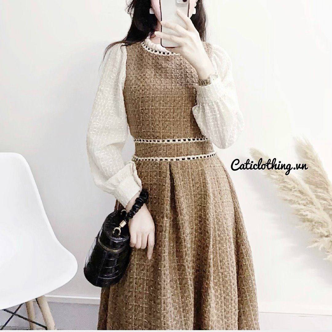Đầm dạ tweed phối viền nhiều màu A1829
