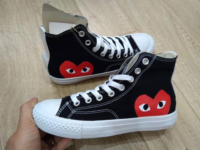 Giày CV CDG Play Heart trái tim ĐEN CỔ CAO Hàng VNXK