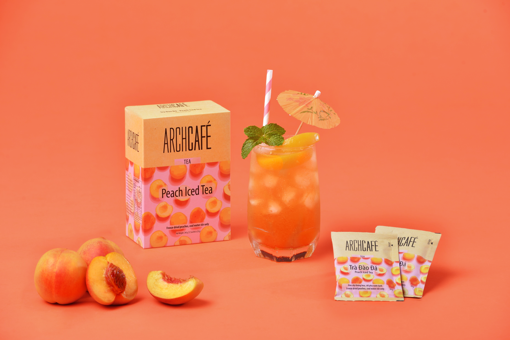 Combo 2 Iced Peach tea- Archcafé Instant Fruit Tea (Box 12 packs x 20g)