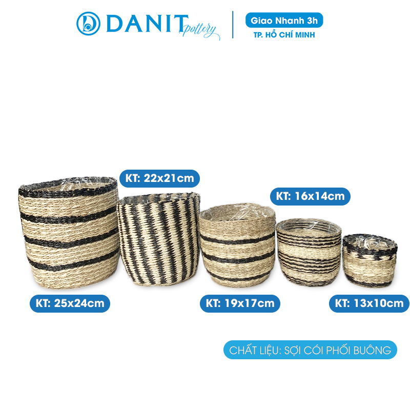 Giỏ cói trồng cây | Giỏ đựng đồ | Giỏ đựng mỹ phẩm (Giỏ cói phối buông) Danit Pottery