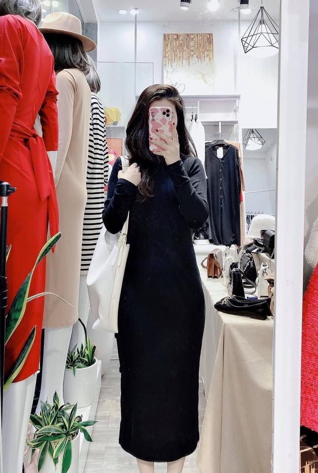 [YenTran] Đầm Len - Váy Len Cổ Lọ Chất Len Tăm Dài 1.1m Xẻ Sau Hàng Chuẩn Bán Shop