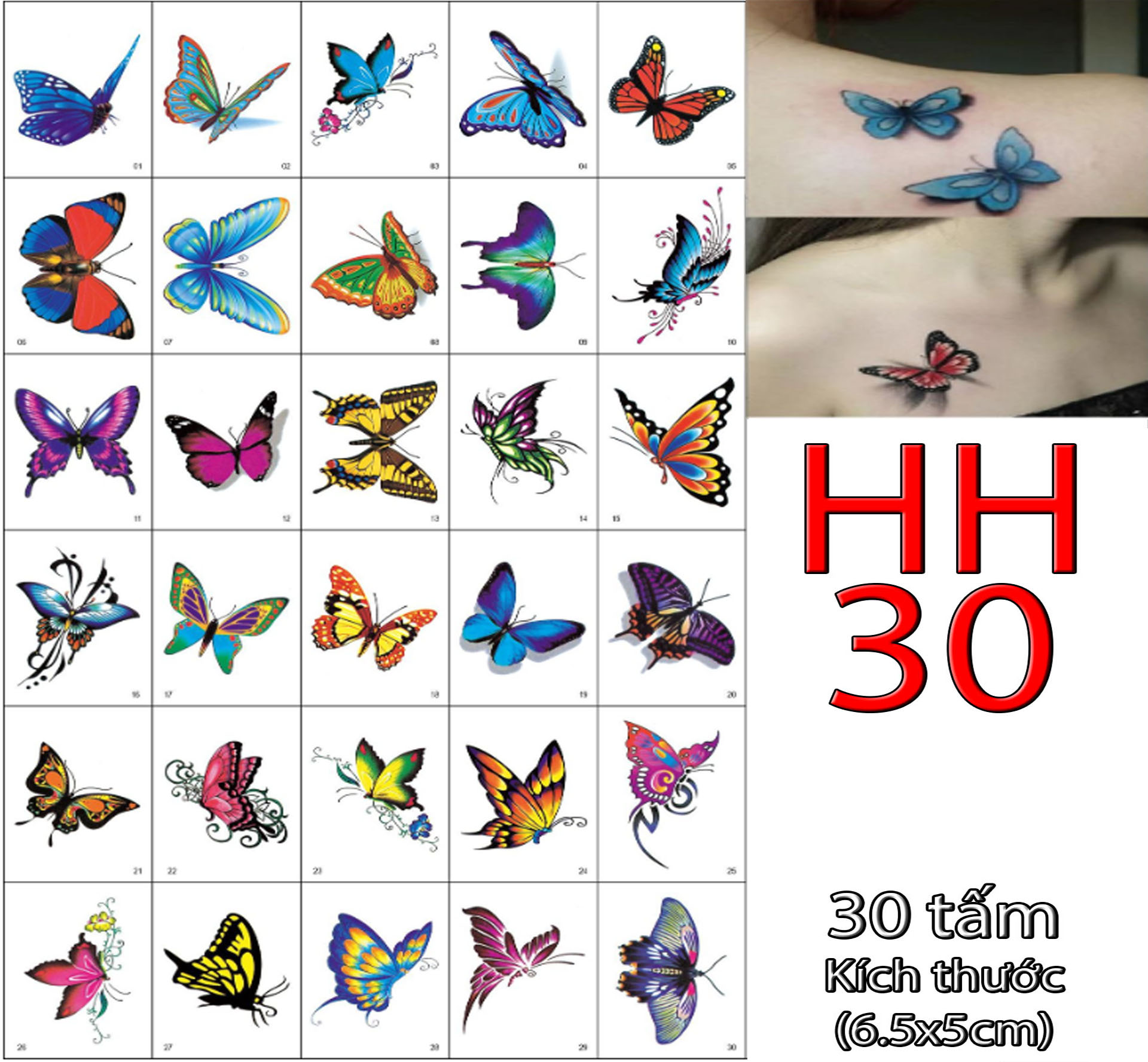 Combo 30 sheet tattoo stickers mini assorted (10x6cm)