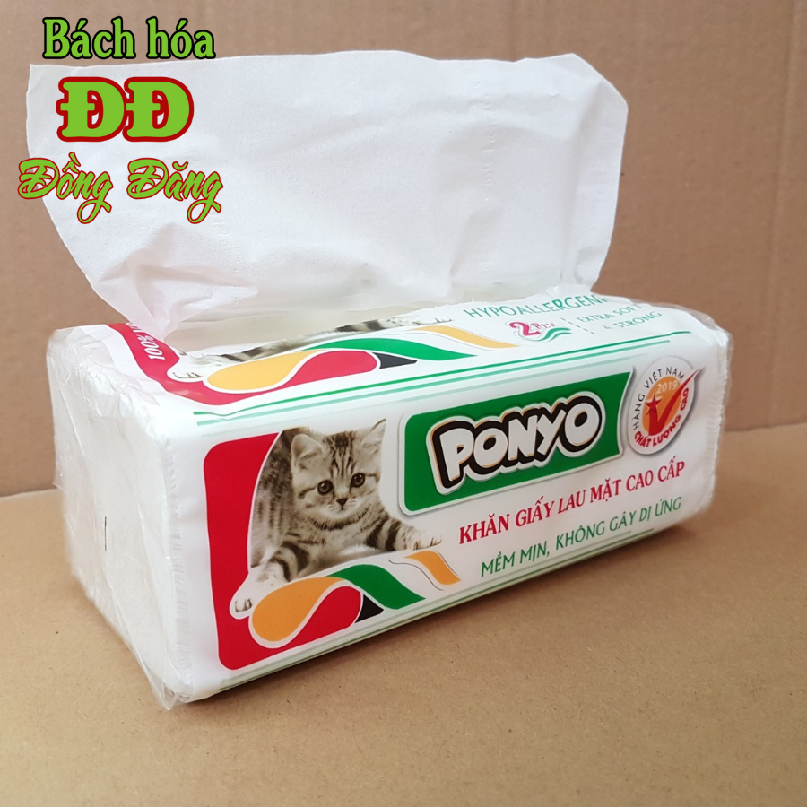 Cây (20 bịch) khăn giấy rút lụa lau mặt PONYO cao cấp (250 tờ/gói) - 2 lớp
