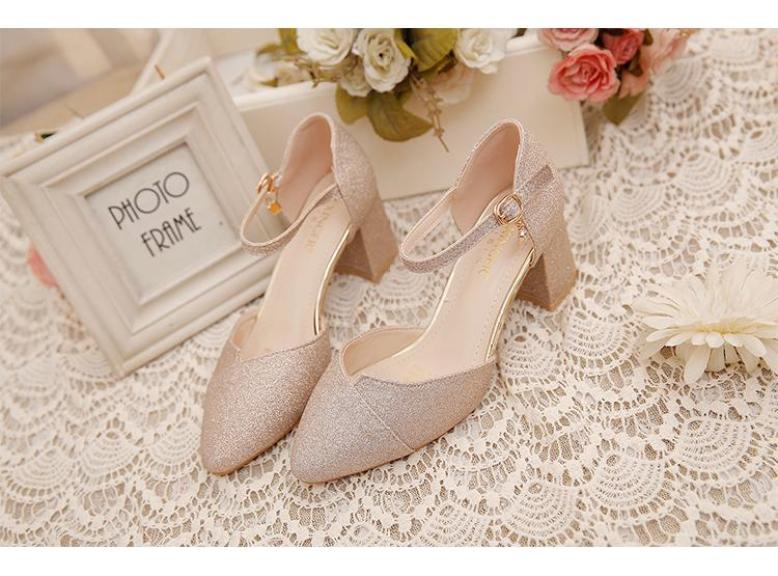Giày Mũi Nhọn Nhũ Bít Gót Cao 5cm mã c24 giá rẻ