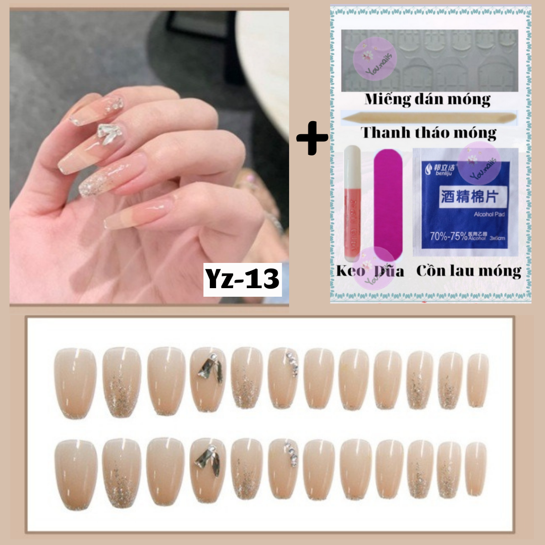 [Tặng 5 Phụ Kiện]  Set 24 Móng Tay Giả Đính Đá Cao Cấp Kèm Keo (Mã Z11_Z20))