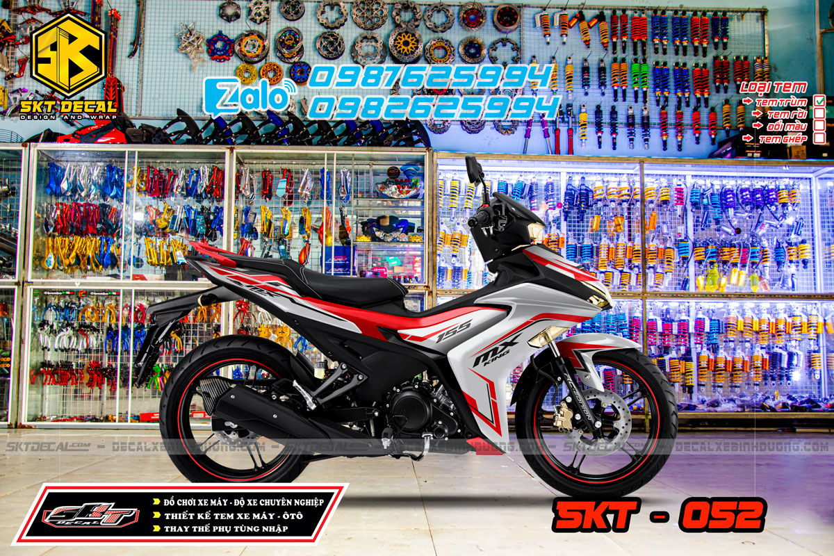 tem trùm exciter 155 trắng đỏ đen mxking