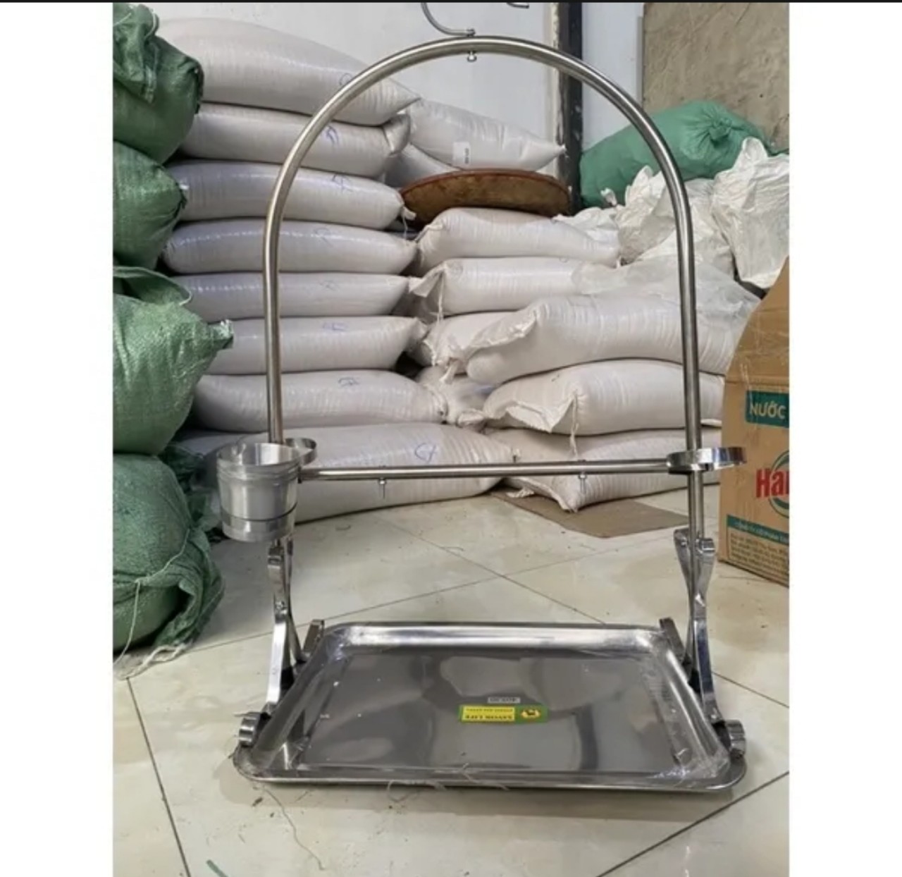 Lồng trần inox nuôi chim Cu gáy, Vẹt kèm 4 cóng ăn uống và xích chân. Phụ kiện lồng chim MAIN-86