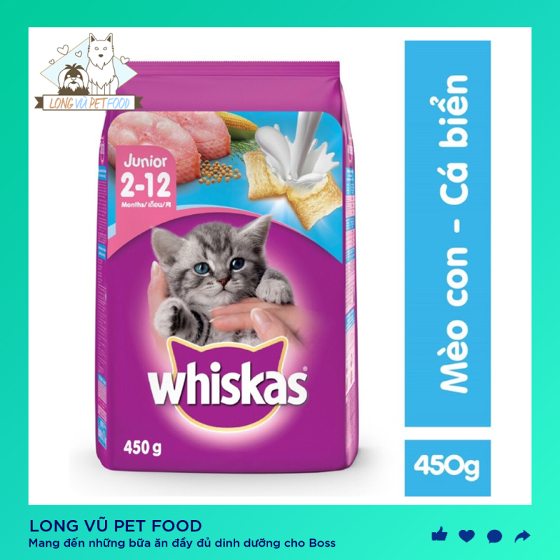 Thức ăn mèo con Whiskas 450g, được sản xuất từ các nguyên liệu tự nhiên, bổ sung dưỡng chất, tốt cho hệ tiêu hóa, hàng có nguồn gốc rõ ràng