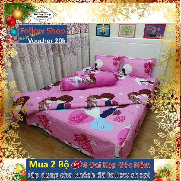 Bộ chăn ga gối bọc Cô Dâu Hồng 1m8x2m