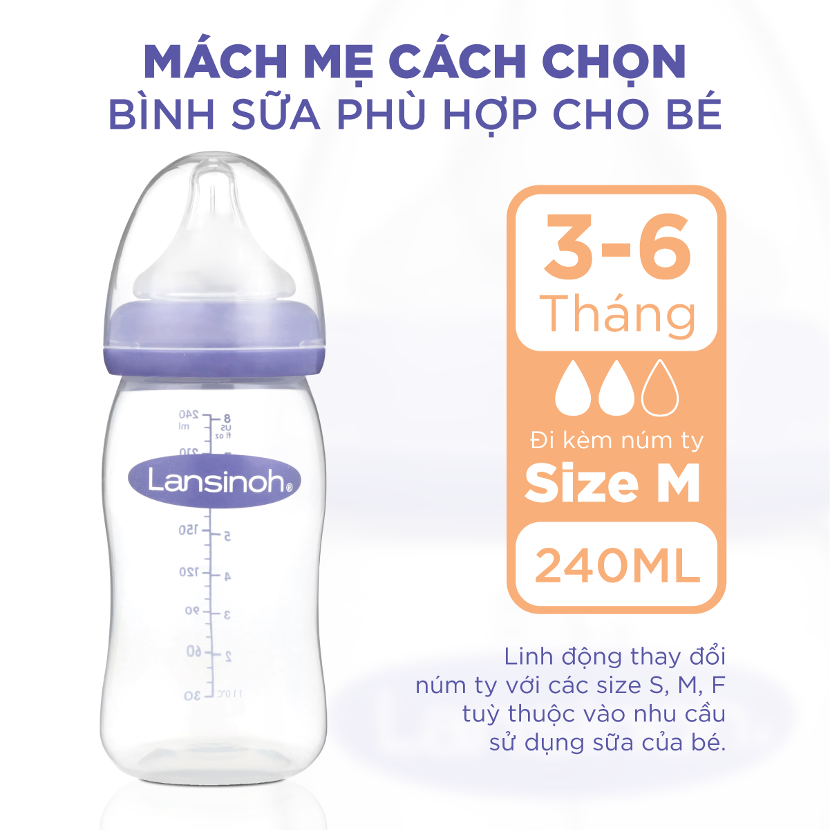 [SIÊU GIẢM GIÁ - VOUCHER 30K] Bình sữa cổ rộng Lansinoh 240ml (M)