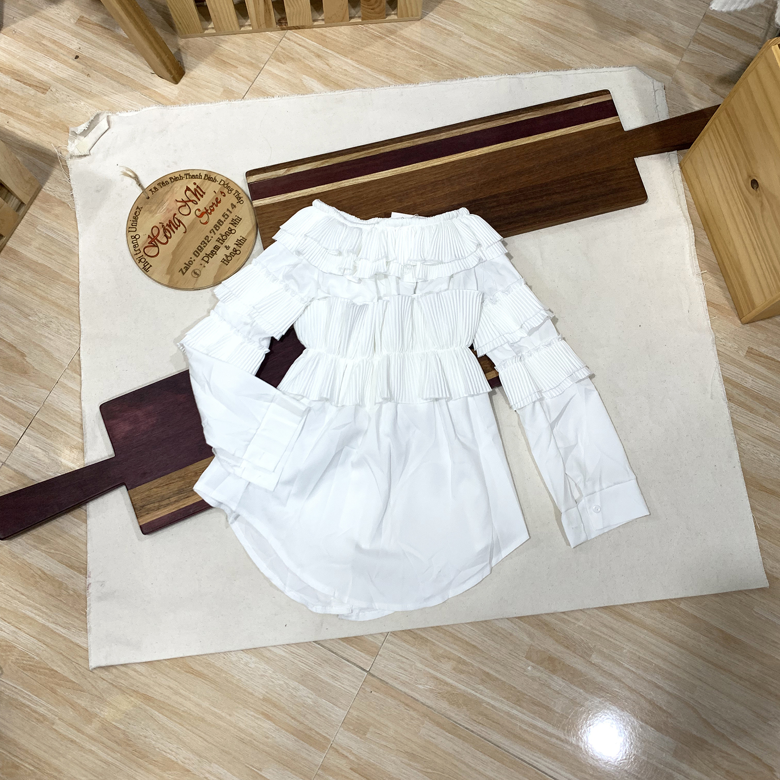 Áo Sơ Mi Tiểu Thư Nhún Bèo 2 Tầng Tay Dáng Dài Rộng 55kg Trở Lại Ulzzang