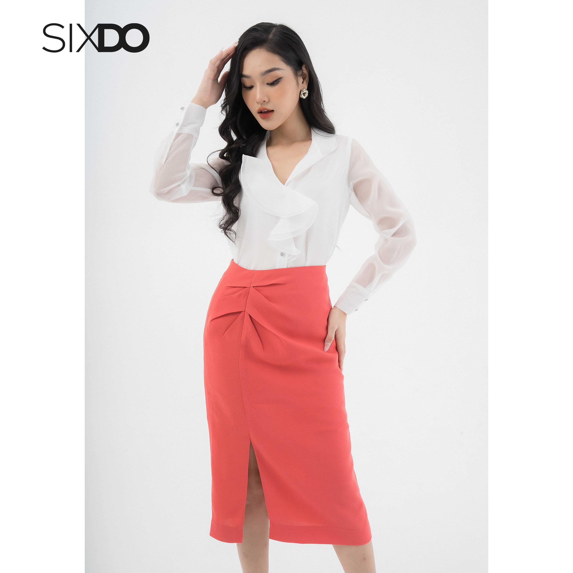 Chân váy nhúm eo xẻ tà SIXDO
