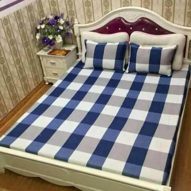 Set Ga Gối Cotton Poly 3 Món ( 1 ga chun, 2 áo gối nằm ) Mẫu Kẻ Bao Diêm