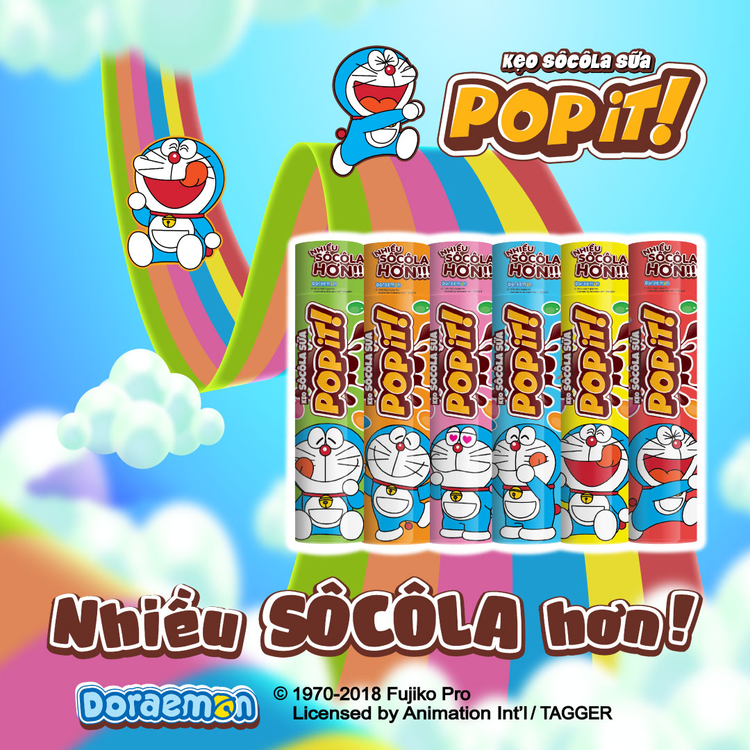 Khay (12 Ống) Kẹo socola sữa Popit Doreamon Ống 15g | Socola | Đồ ăn vặt