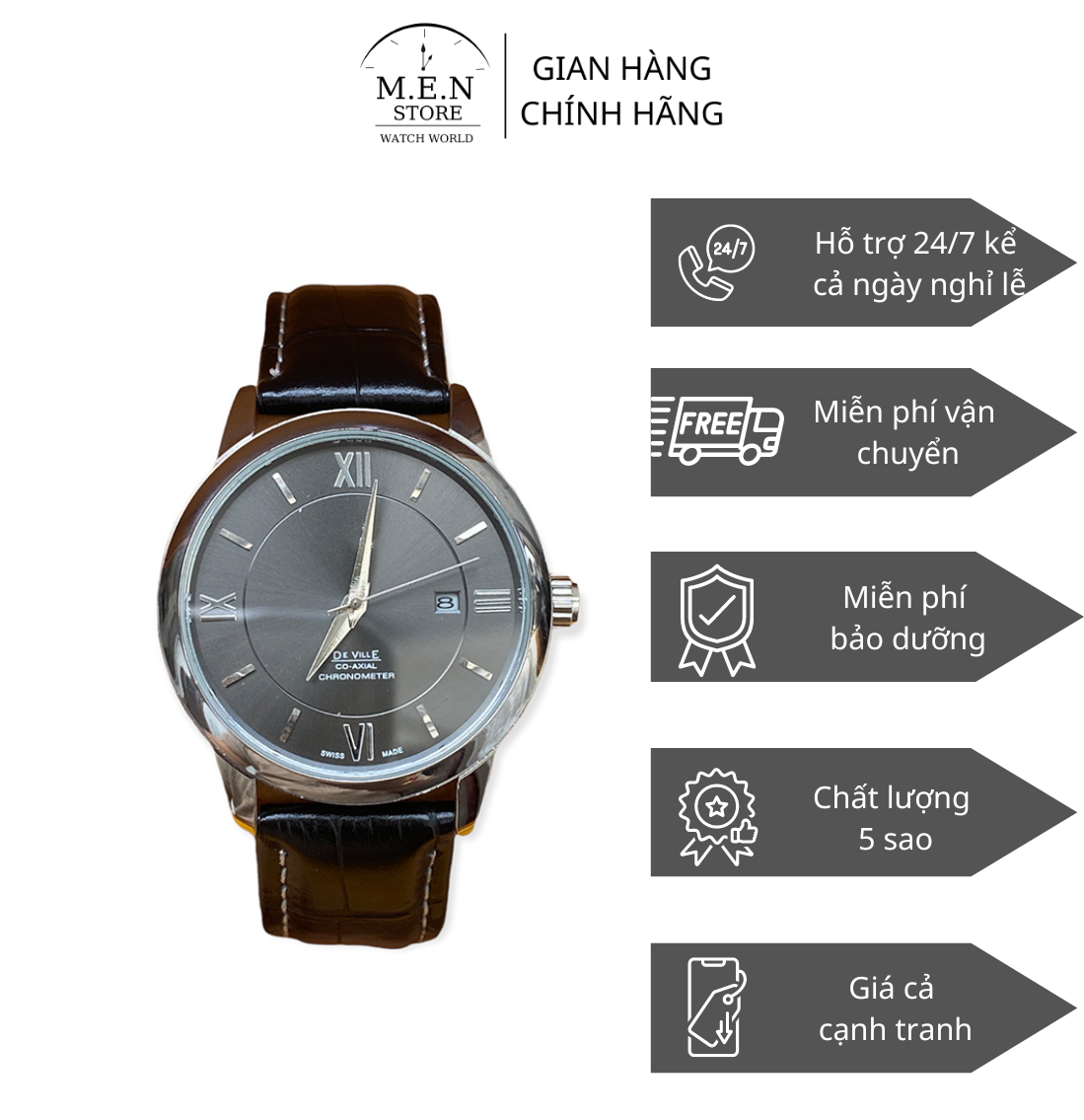 Đồng hồ nam De máy Pin dây da thời trang