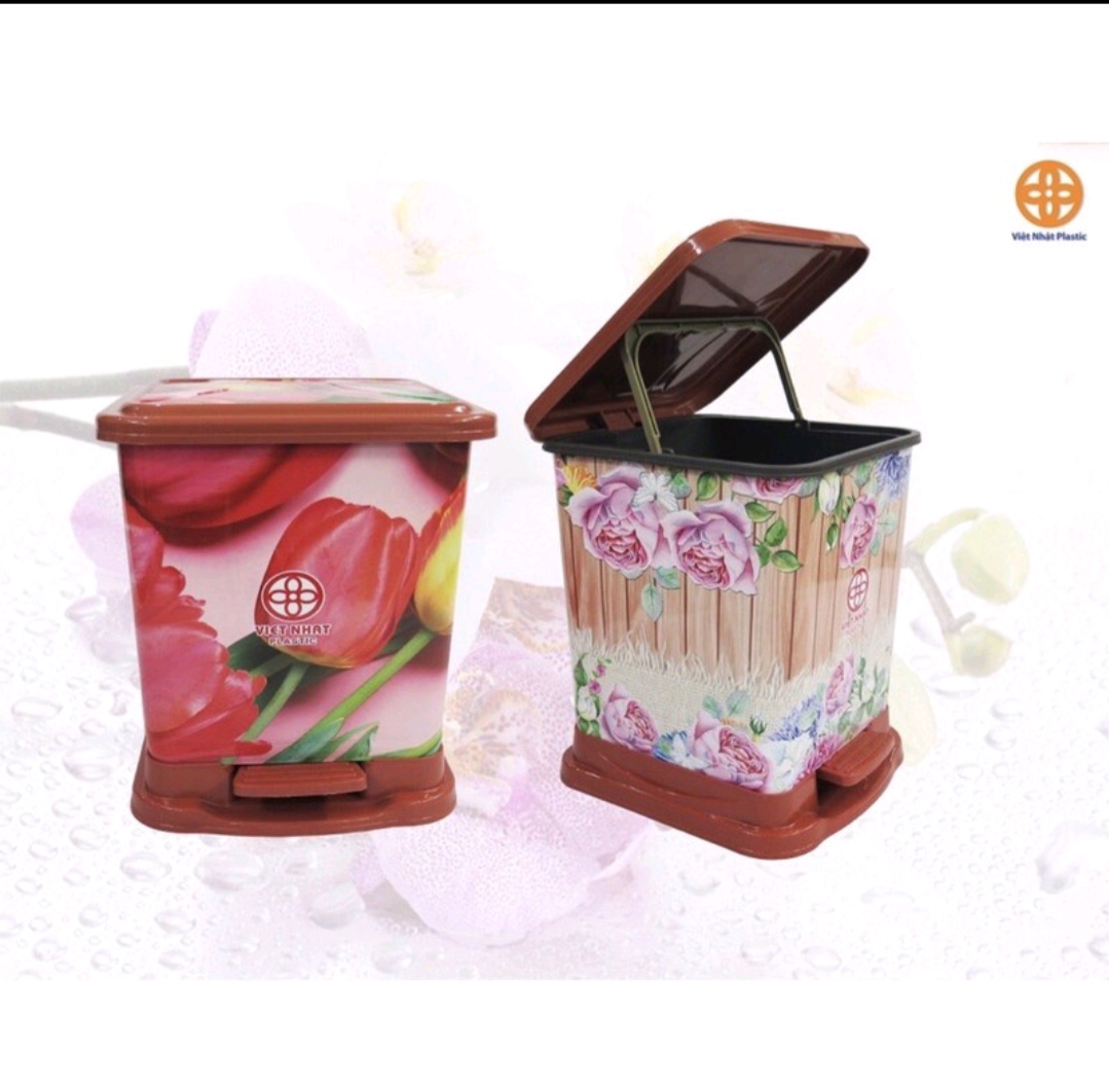 Thùng rác bật hoạ tiết nắp vuông Việt Nhật. To: 30 x 30 x 36cm - Vừa: 22 x 22 x 30cm - Nhỏ: 18 x 18 x 24cm