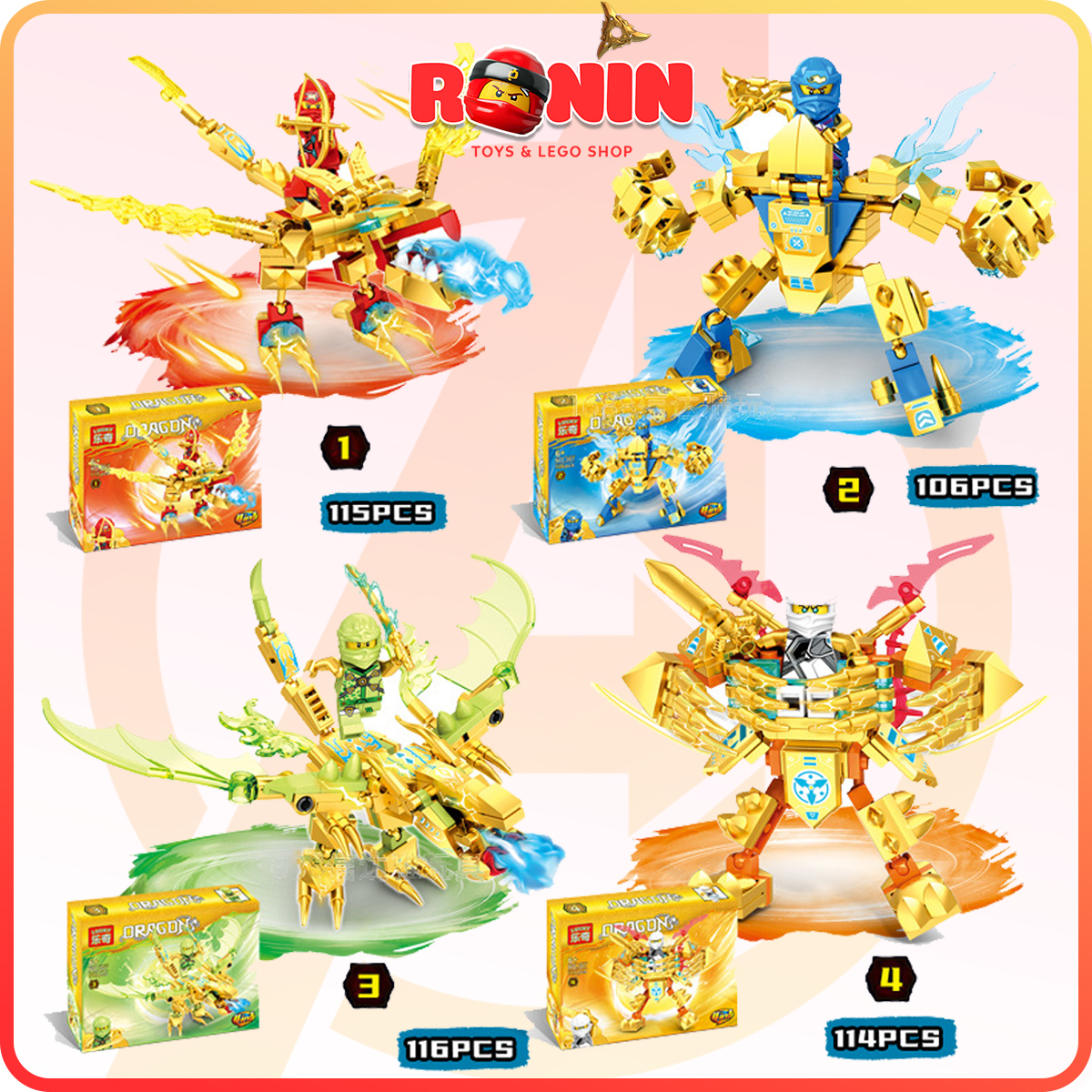 Đồ Chơi Lắp Ráp Lego Ninjago : Combo Lắp Ráp Robot Ninja Gold 4in1