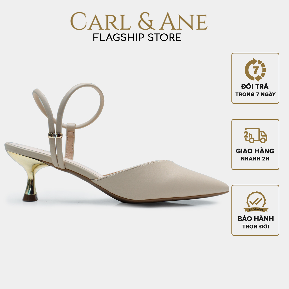 [CHỈ 18/12 0H-12H - MUA 3 GIẢM 20%] Carl & Ane - Giày cao gót quai mảnh mũi nhọn phong cách Hàn Quốc màu nude - CL019
