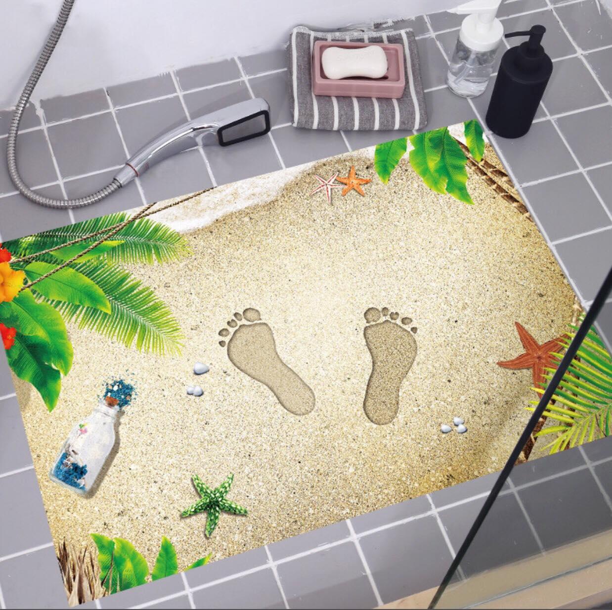 decal dán sàn nhà mẫu thảm bà chân 3D phong cách