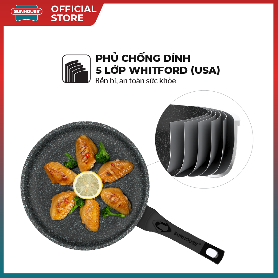Chảo Đá Siêu Bền Chống Dính SUNHOUSE SBD24-30 - Không dùng bếp từ - Chống dính tiêu chuẩn Mỹ bền bỉ - An toàn - Hàng chính hãng