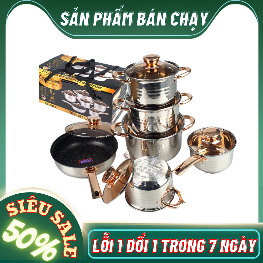 Bộ nồi ENGELBERG vung kính, 6 món 12 chi tiết