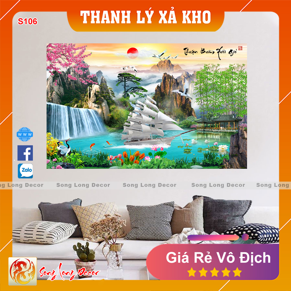 Tranh dán tường 3d Sơn Thủy Hữu Tình - Tranh 3D Phong Thủy- Giấy dán tường 3d - Song Long Decor - S106