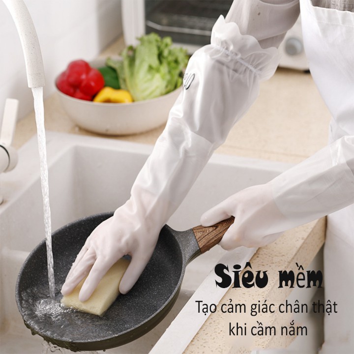 Găng tay cao su HƯƠU LOẠI DÀI rửa chén bát có bo chun tránh tụt, găng tay nhà bếp, găng tay vệ sinh, găng tay nhà tắm, găng tay loại dài , găng tay đa năng - Siêu dai, siêu bền