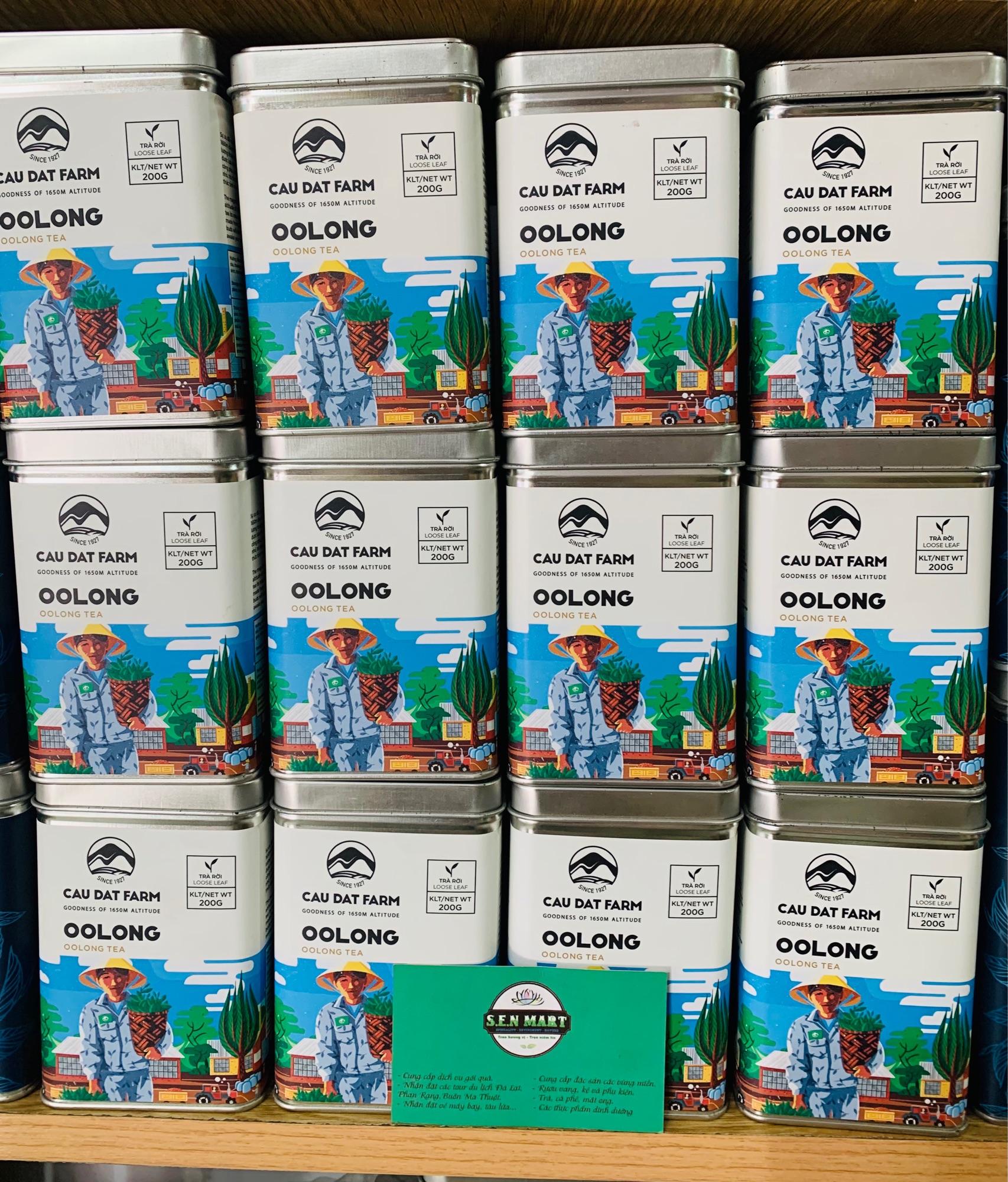 Trà Ôlong Trà rời Cầu Đất Farm lon thiếc 200gr