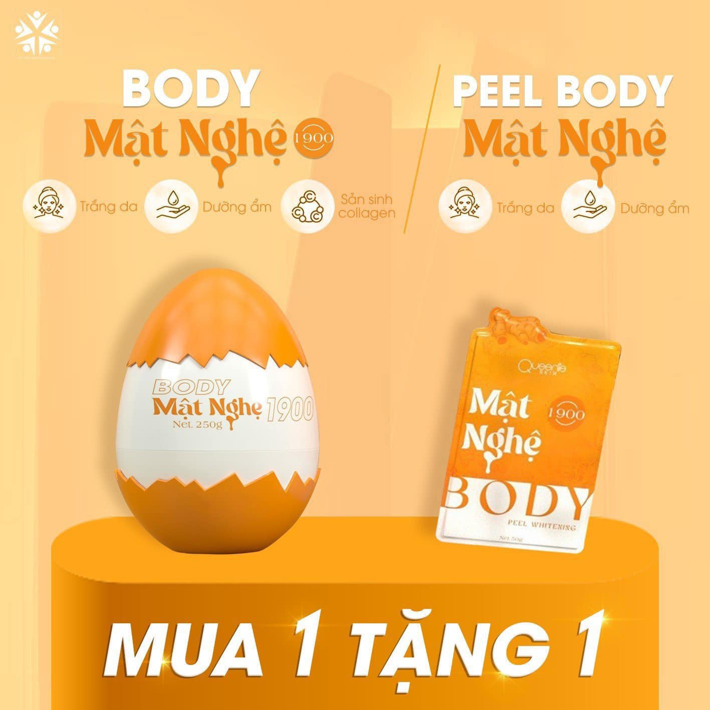 Kem body mật nghệ trứng vàng 1900 Queenie skin 250gr không bắt nắng, dưỡng trắng hiệu quả cao