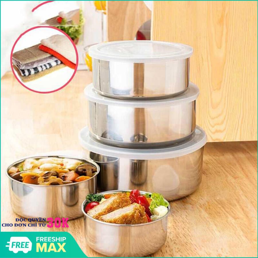 Bộ 5 Hộp Đựng Thực Phẩm Bằng Inox (Màu Bạc) -Hộp Inox đựng thực phẩm bảo quản thức ăn cho tủ lạnh cao cấp có nắp đậy
