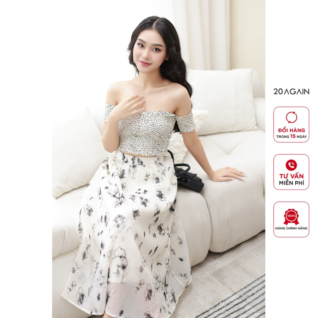 Chân váy hoa xòe 20AGAIN, xếp ly thanh lịch basic JDW2018