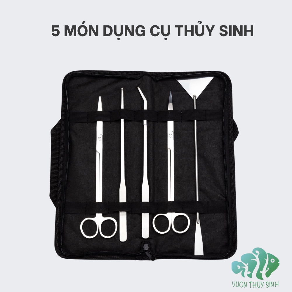 Combo 5 món dụng cụ chăm sóc thủy sinh chất liệu inox (có túi đựng kèm theo)