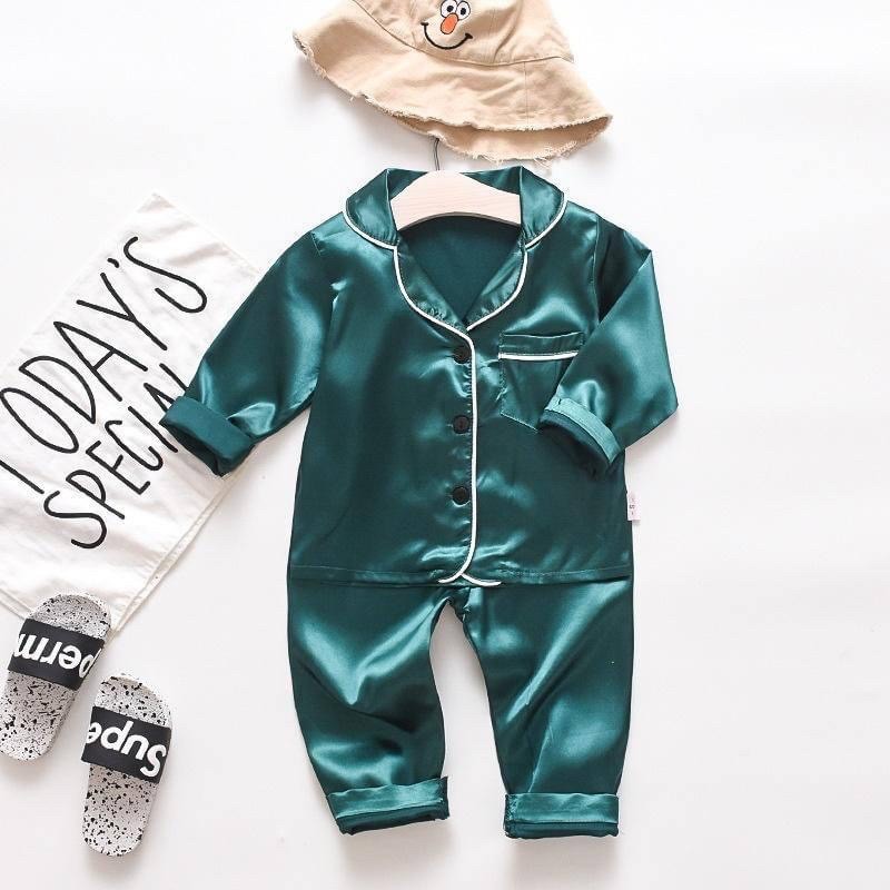 Bộ Pijama lụa trơn dài tay cho bé cao cấp SUMO CITY cho bé từ 6-28kg