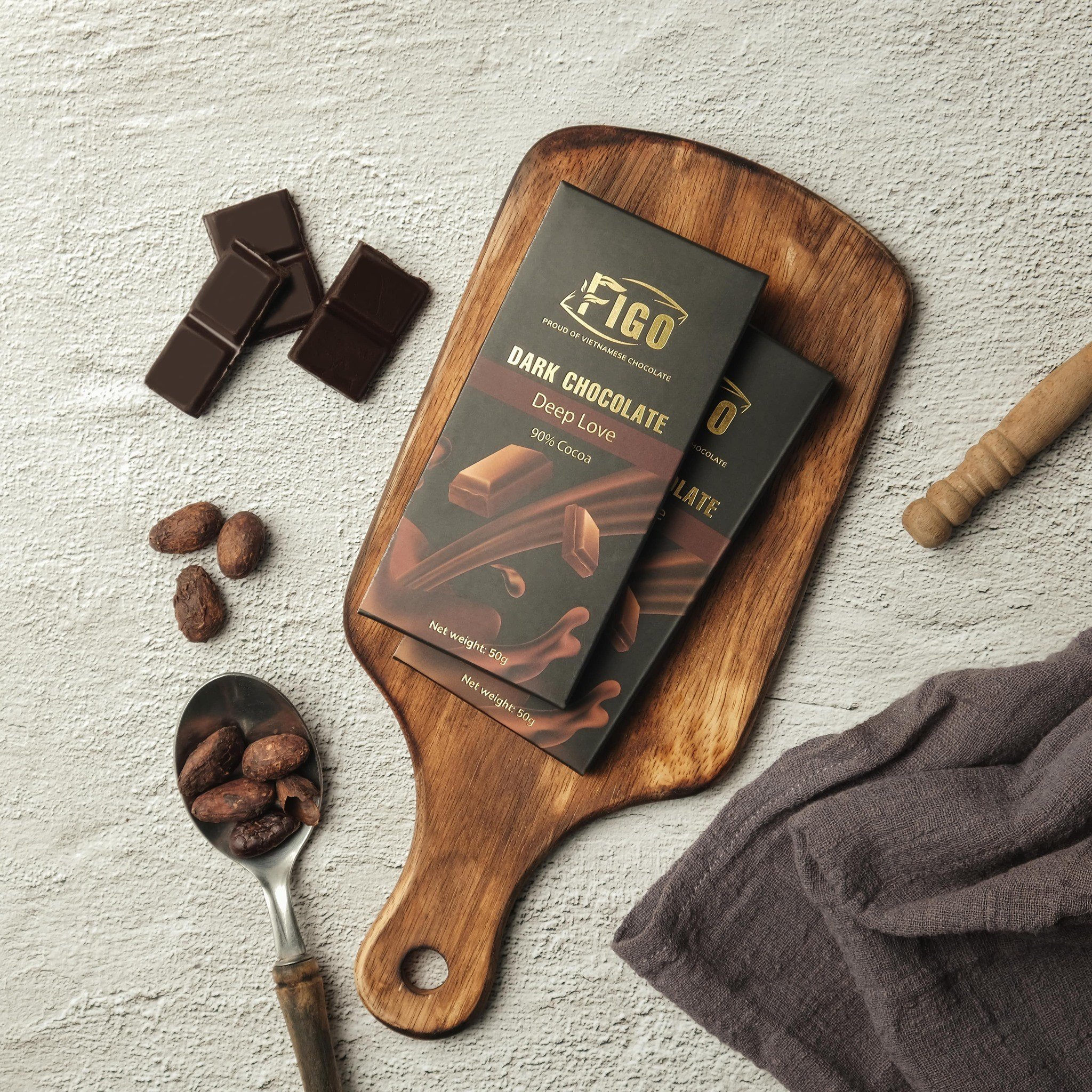 "(Bar 20g) Dark Chocolate 90% cacao 20g ít đường FIGO "