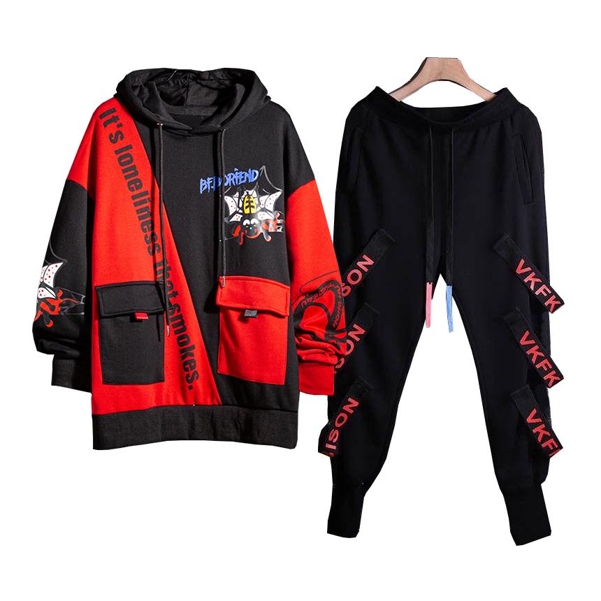 Bộ Đồ Nam Chất Thun Da Cá Áo Hoodies Túi Hộp BF.BORFEND In Hình Nhện Kết Hợp Quần Jogger Phối Dây Chữ Trẻ Trung Thời Trang FORYOU SET NAM 9000088