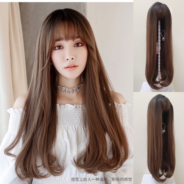Tóc Giả Cả Đầu Cong Nhẹ Đuôi Tặng Lưới Trùm