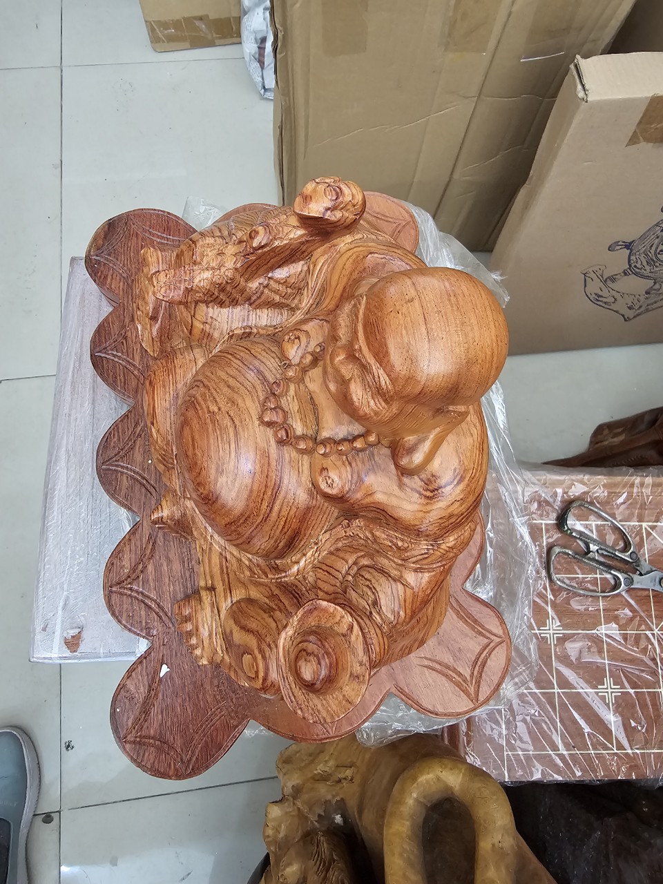 Maitreya Buddha Statue Made of Incense Wood with a 30cm Horizontal Base.